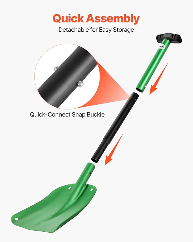 VEVOR Snow Shovel for Driveway, 8.5 in Wide Aluminum Alloy Snow Shovel with T-Shaped Handles, Large Capacity Snowplow Shovels, Portable & Lightweight Snows Removal Tool for Garden Car Camping