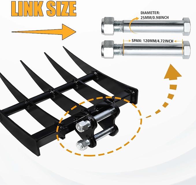 MMS Mini Excavator Rake Attachments, Wide Backhoe Rake Excavator Accessories, Suitable for 0.8-1.8 Tons Small Excavators Attachment, Use for Land Clearing, Debris Removing, Soil Spreading