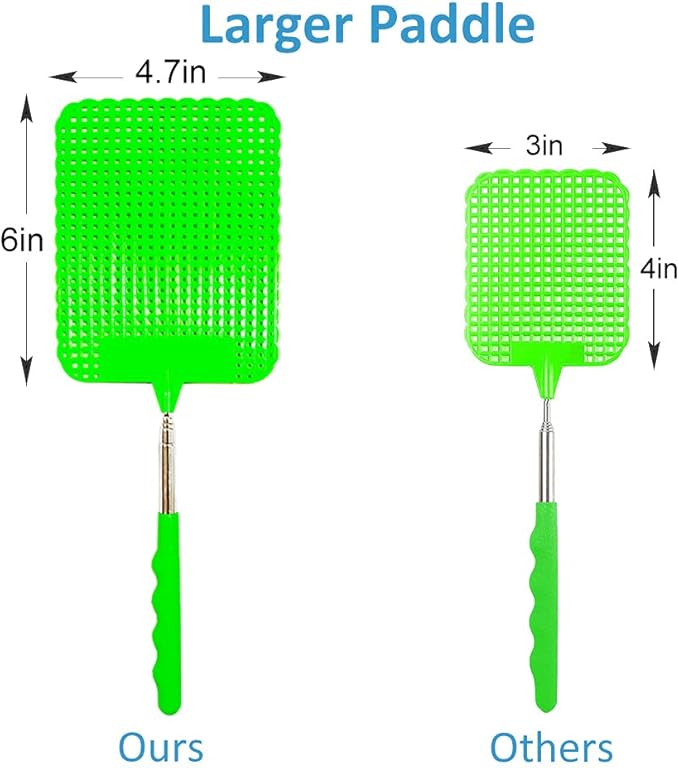 4Pcs Telescopic Fly Swatters, 29in Long Heavy Duty Retractable Manual Plastic Fly Swatter, Premium Extendable Flyswatter with Long Stainless Steel Pole, Pack of 3 Assorted Colors