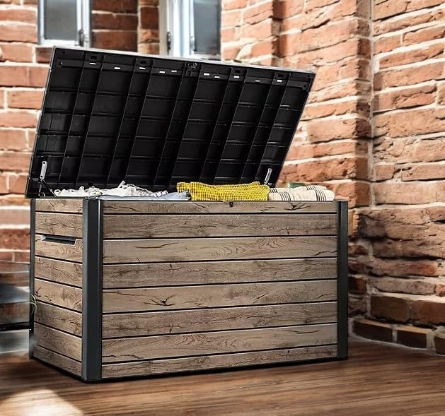 230-Gallon XXL Deck Storage Box Outdoor Patio Container (Ash Wood Brown)