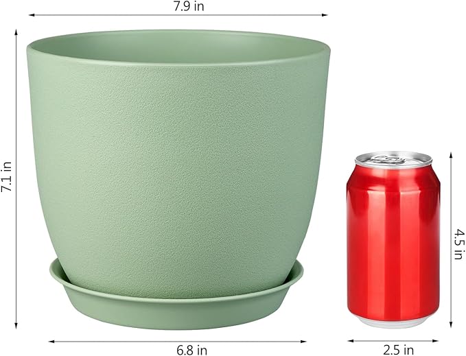 Plant Pots 8 Inch Set of 4, Flower Pots with Multi Mesh Drainage Holes, Planters for Indoor Outdoor Garden Plants and Flowers（Green）