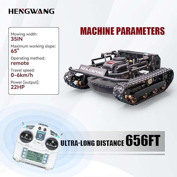 Robotic Remote Control Lawn Mower 22HP 65° Climbing Adjustable Mowing Height Track Drive All Terrain Grass Cutter Yard Mower (HW 608 90L)