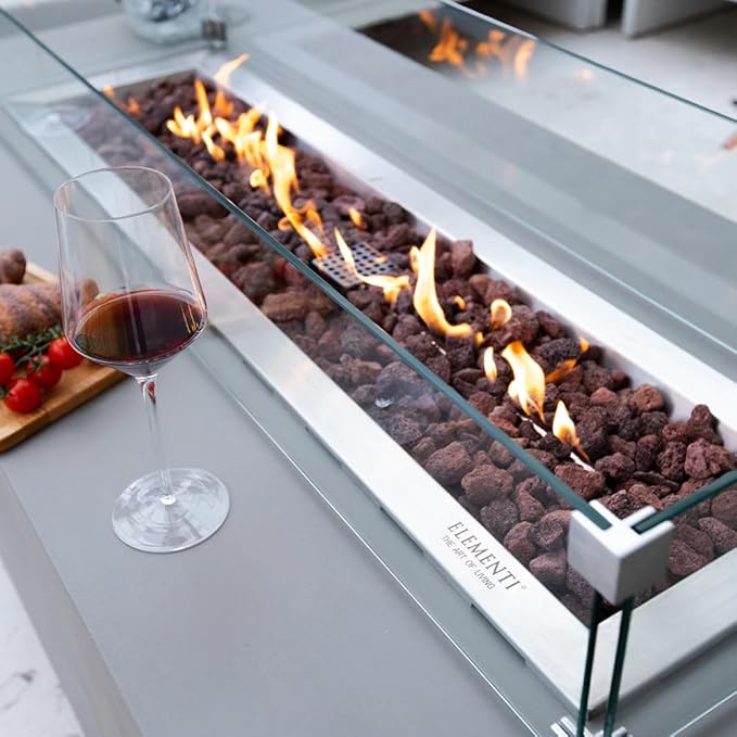 Granville Concrete Fire Pit 60" x 27" Outdoor Patio Firepit Includes Lava Rocks Modern Fire Pits & Outdoor Fireplaces for Garden, Deck, Indoor & Outdoor Heating