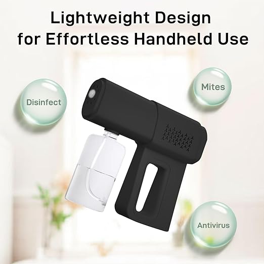 Disinfectant Sprayer Professional Disinfectant Fogger Machine, 380ml Wireless Nano Sprayer Gun Handheld Sanitizer Fogger, Blue Light Foggers for Touchless Sanitization (Black)