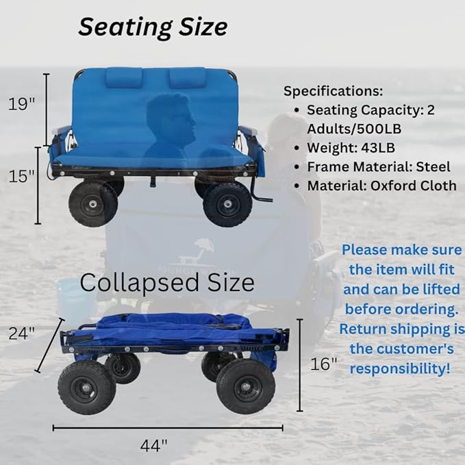 The Lounge Wagon – The Only Wagon That Converts into a 2-Person Chair - 3-in1 cart - Included Cargo net- Ultimate Beach Wagons– Beach Chairs for Adults – Sports Wagon(Umbrella Sold Separately)…