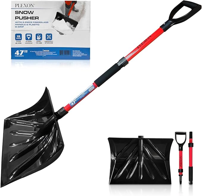 PLEXON Snow Shovel for Driveway, Snow Shovel for Car, Lightweight for Snow Removal, Home Garage, 47" Ergonomic, Plastic with D-Grip Handle