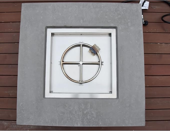 Elementi Manhattan Outdoor Gas Firepit Table 36 Inches Natural Gas Fire Pit Patio Heater Concrete High Floor Clearance Firepits Outside Electronic Ignition Backyard Fireplace Cover Lava Rock Included