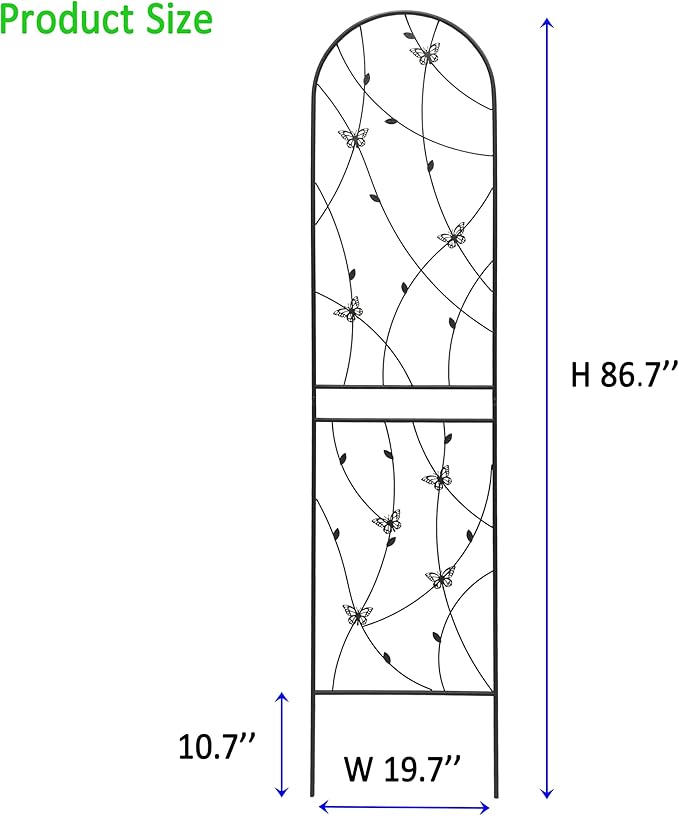 4 Pack Metal Garden Trellis for Climbing Plant Rose Stand, Black Outdoor 86.7'' Tall Flower Support Iron Garden Fence (86.7'' H, 4pack)
