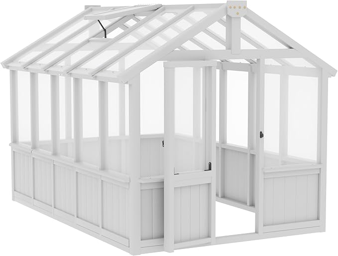 MUPATER 6 × 10 FT Cedar Wood Greenhouse for Outdoors, Outdoor Greenhouse With Polycarbonate Panels, Adjustable Vent Windows and Lockable Door, Wooden Walk-In Green House Kit for Garden, Lawn, Backyard