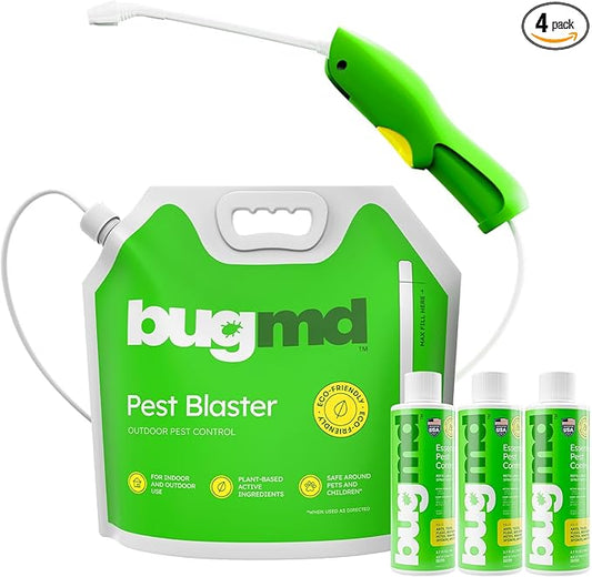 BugMD Blaster Kit - 3 Pack Pest Control Essential Oil Concentrates 3.7 oz and 1 Pest Blaster - Plant-Powered Bug Spray for Home, Insect Killer, Ant Killer for House, Flea Spray for Home, Roach Spray