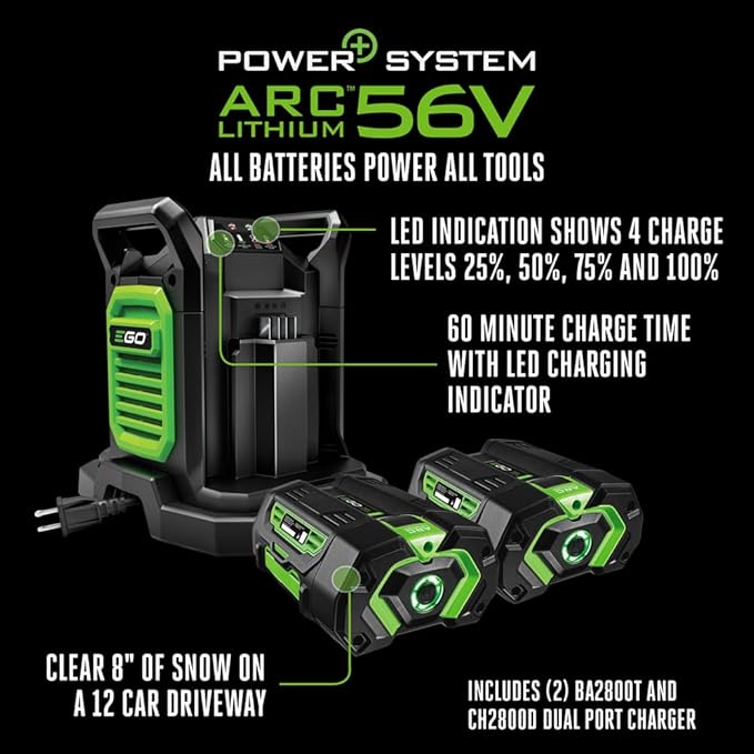 EGO Power+ SNT2112 21-Inch 56-Volt Lithium-Ion Cordless Snow Blower with Peak Power and Steel Auger - (2) 5.0Ah Batteries and Dual Port Charger Included