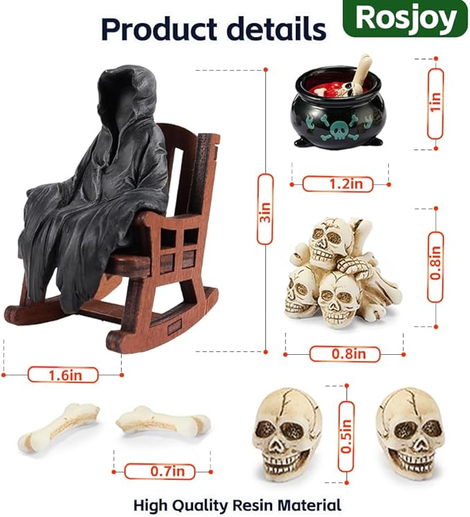 Halloween Decor Miniature Grim Reaper Desk Figurine,Gothic Horror Resin Grim Reaper,for Bookshelf Decor,Desk Trinkets,Collectible,Party Gifts