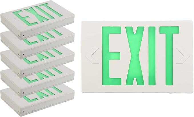 SPECTSUN 6 Packs Led Exit Sign with Emergency Lights, Green Emergency Exit Light with Battery Backup, UL Listed, AC 120/277V, Commercial Emergency Lights Combo for Business.