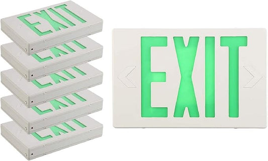 SPECTSUN 6 Packs Led Exit Sign with Emergency Lights, Green Emergency Exit Light with Battery Backup, UL Listed, AC 120/277V, Commercial Emergency Lights Combo for Business.