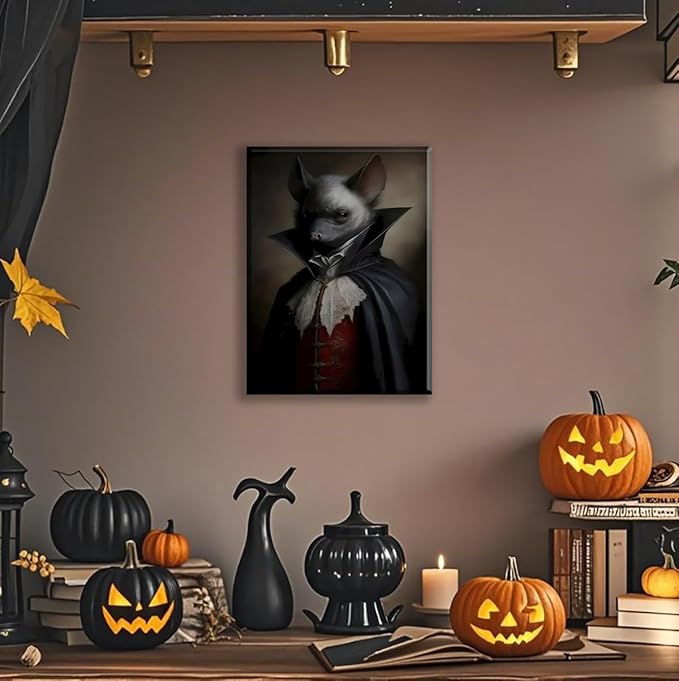Jatinoo Gothic Bat Wall Art Canvas Print - 11.5x15 Inch Framed Vintage Poster, Dark Academia & Halloween Decor for Gothic Home, Aesthetic Room