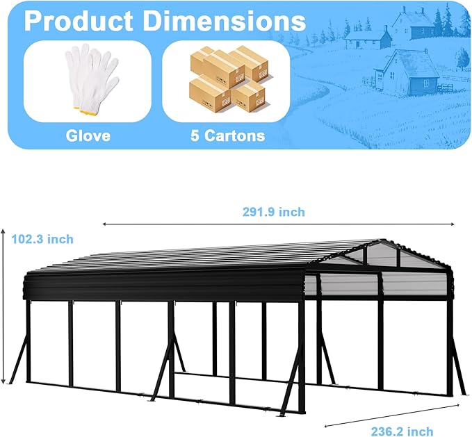12x25FT Heavy Duty Metal Carport Canopy - Reinforced Galvanized Steel Frame, All-Weather Protection, Easy Assembly Car Port Shelter for Vehicles, Boats & Tractors
