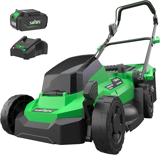 SOYUS Lawn Mower Cordless, 13 Inch 20V Electric Lawn Mowers with Brushless Motor, 5-Position Height Adjustment, 4.0Ah Battery & Charger Included