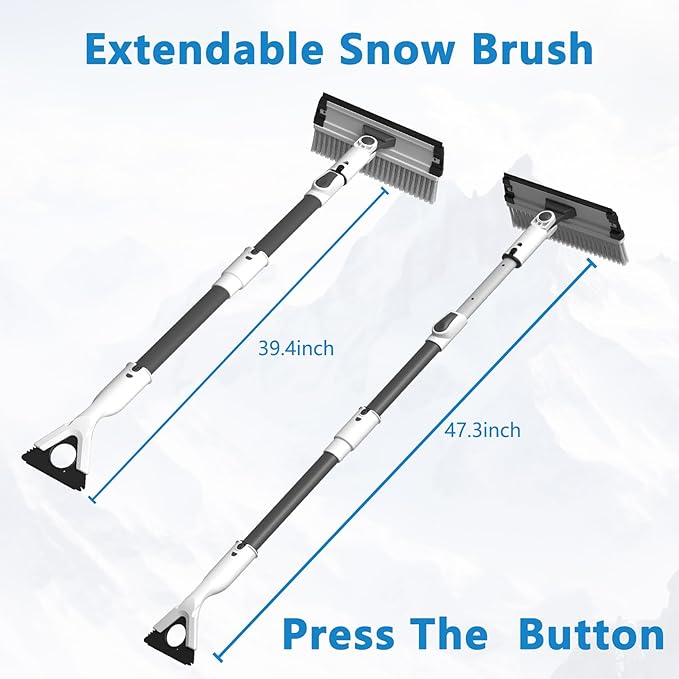 47.3" Ice Scrapers for Car Windshield, 2 in 1 Snow Brush for Car and Ice Scraper, Extendable Snow Brush for Car Windshield with Foam Grip and 180° Pivoting Brush Head for Car Automobile Vehicle Window