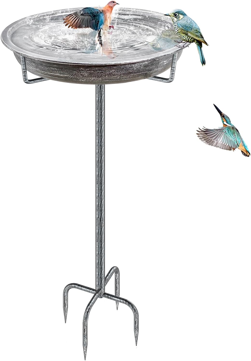 Metal Bird Bath for Outdoors Garden Birdbath Bowl, 36.2" Height Freestanding Bird Feeders for Outside with 4 Prongs Base Stake, Standing Birdfeeders for Yard Lawn Decor (Retro Silver)
