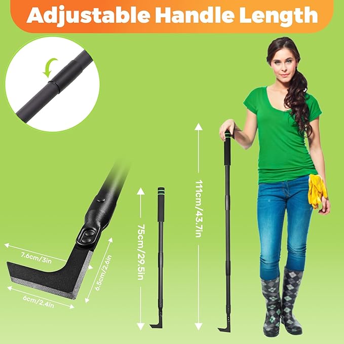 Crack Weeder 43.7" Long Handle Manual Crevice Weeding Tool Weed Puller Tool Durable Weed Remover for Sidewalks, Pavers, Deck Boards, Narrow Wall Gaps
