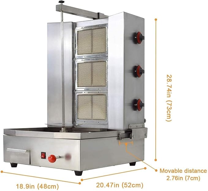 Shawarma Machine with 3 Burners Roaster Kitchen Kebab Grill Propane Gyro Machine Automatic Rotation for Restaurant Kitchen Garden
