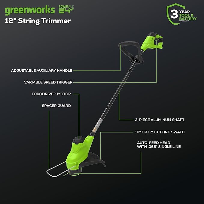 Greenworks 48V (2x24V) Lawn Mower Combo - 21" Push Mower, 12" String Trimmer, 320 CFM Leaf Blower + 24V Cordless Speed Saw - Ideal for Yard & Indoor