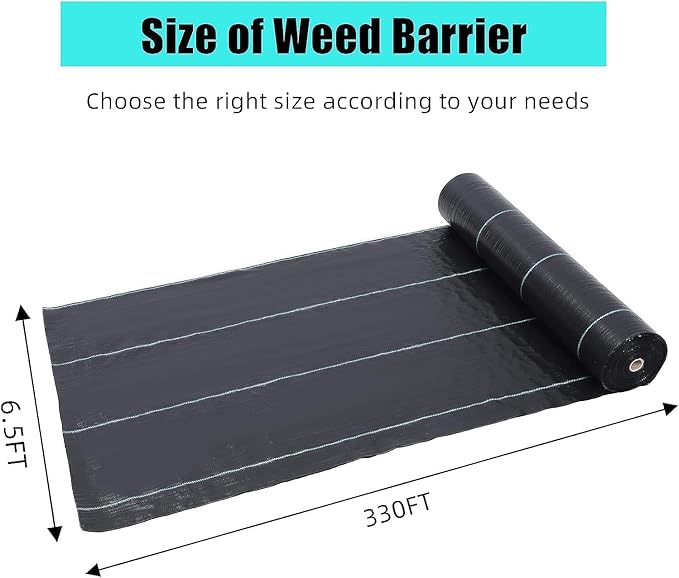 6.5ft x 330ft Premium Weed Barrier Landscape Fabric, 3.2oz Heavy Duty, Weed Control Fabric, High Permeability Good for Flower Bed, Driveway Fabric Ground Cover