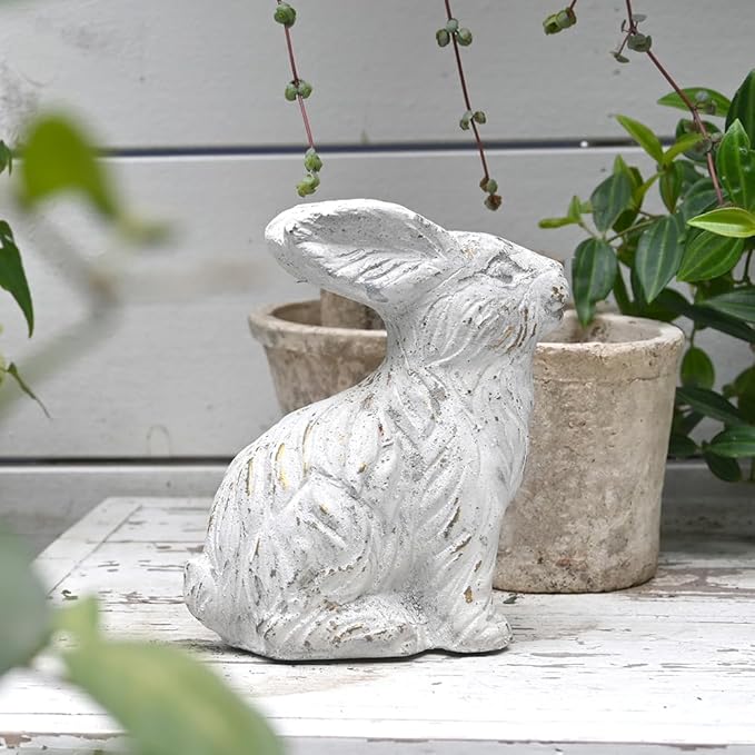 All Chic Bunny Decor Garden Statue White Rabbit Cement Rabbit Statue for Home Garden Indoor Outdoor Statues for Yard,Front Yard Decor,Easter Rabbit Figurines（White）