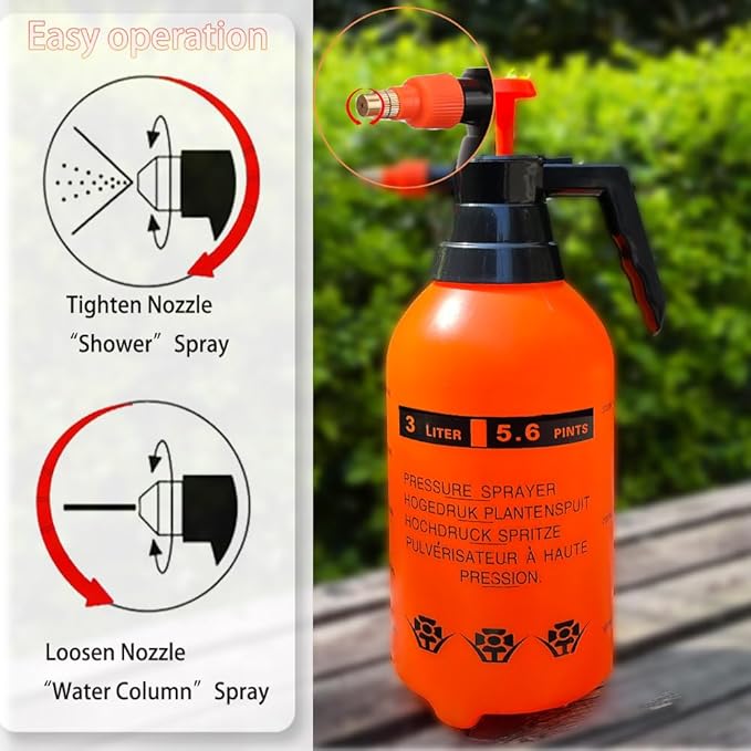 3L Garden Sprayer, Handheld Pump Weed Sprayer 0.8Gallon Hand Pressure Sprayer (3L-2PCS-Orange)