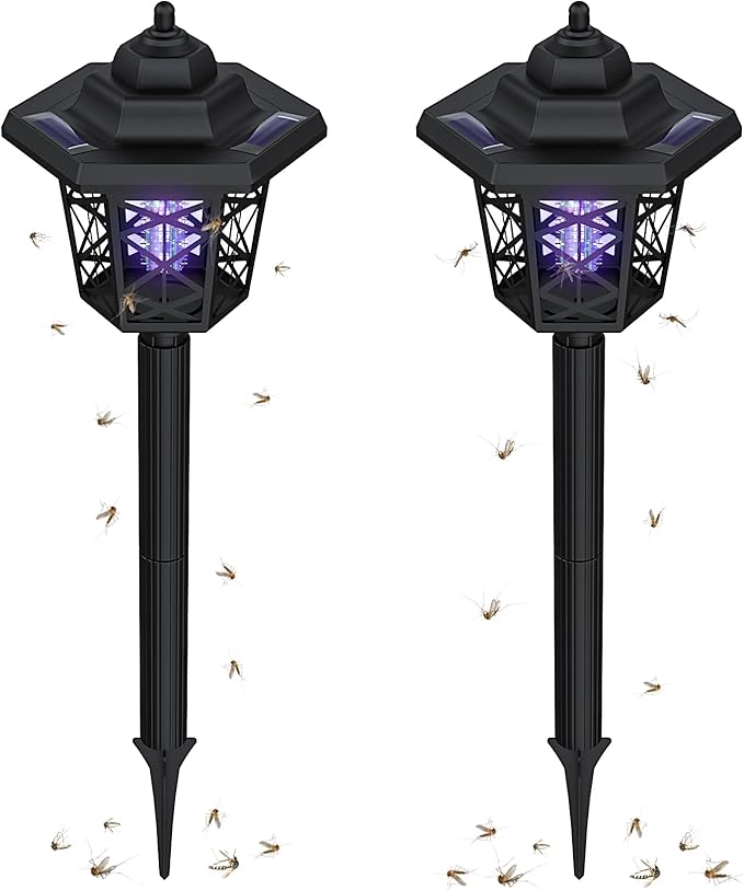 2 Pcs Solar Bug Zappers Outdoor Waterproof LED Solar Mosquito Zappers Solar Powered Mosquito Killer Light Lamp for Indoor and Outdoor Use