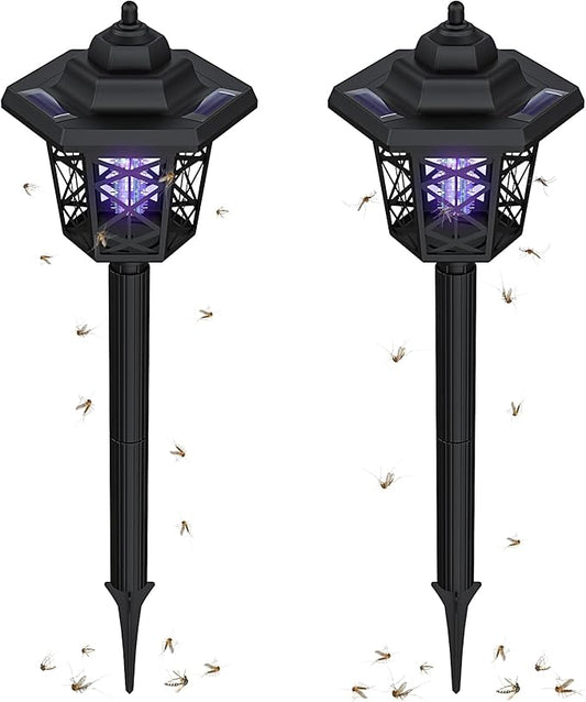 2 Pcs Solar Bug Zappers Outdoor Waterproof LED Solar Mosquito Zappers Solar Powered Mosquito Killer Light Lamp for Indoor and Outdoor Use