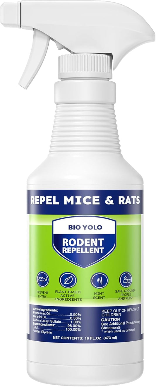 Rodent Repellent Spray, 16oz – Effective Natural Peppermint Formula Repel Mice, Rats, Squirrels, and Rodents. Safe for Indoor, Outdoor, and Car Engines. Safe for People and Pets.