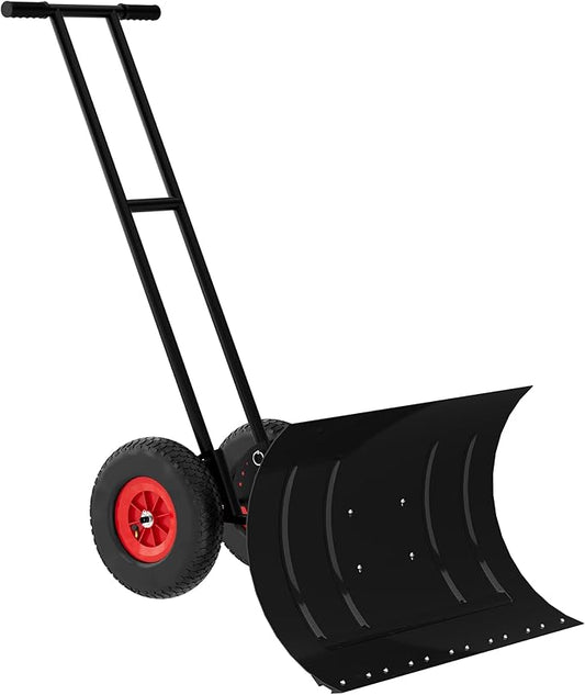 Large 40" W x 18" H Heavy Duty Snow Shovel with Wheels, Carbon Steel Blade w/Adjustable Angle & Height Ergonomic Handle for Easy Driveway & Pavement Clearing