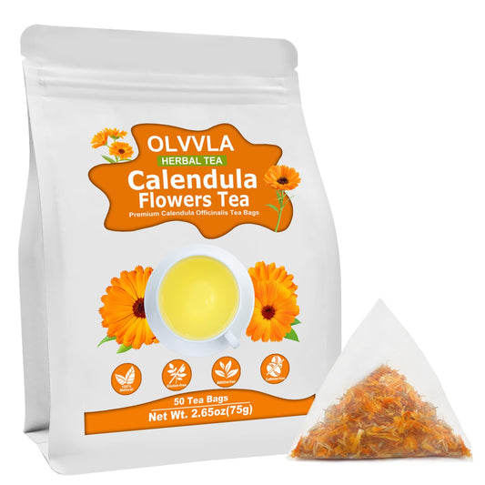 Olvvla - Natural Calendula Flowers Tea Bags - 1.5g X 50 Count - Premium Calendula Tea - Non-GMO - Caffeine-free - Dried Calendula Herbal Tea - Rich in Antioxidants & Promote Relaxation
