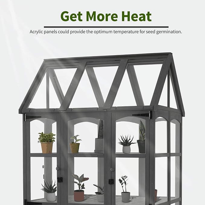 MCombo Wooden Greenhouse, Outdoor Greenhouse with Adjustable Roof Vent and 6 Lockable Door for Backyard/Outdoor Use, (48 x 38.8 x 83.9 Inches) 0851 (Dark Grey)