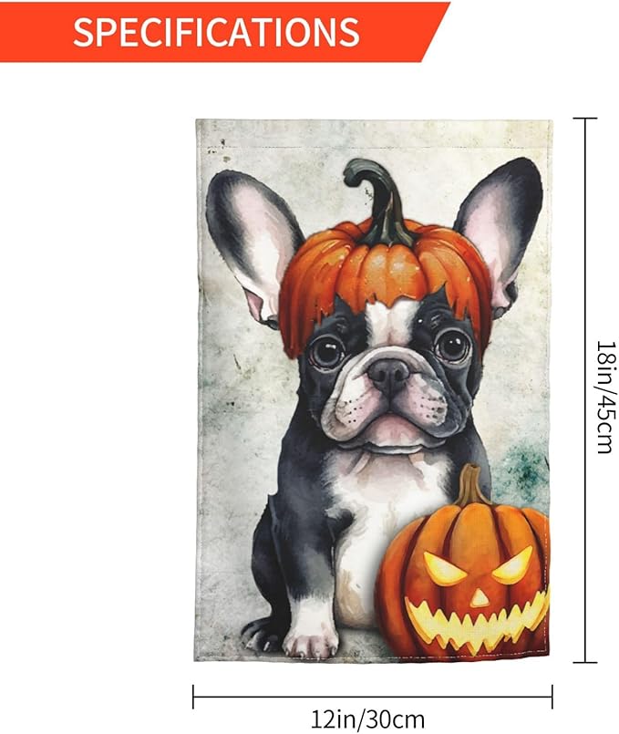 Halloween Boston Dog Pumpkin Garden Flag Welcome Party Outdoor Outside Decorations Picks Home House Garden Yard Decor 12x18 Inch