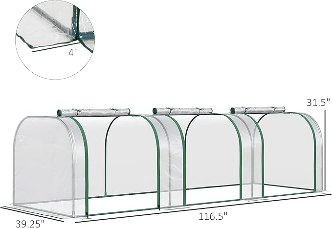 Outsunny 10' x 3' x 2.5' Mini Greenhouse, Portable Tunnel Green House with Roll-Up Zippered Doors, UV Waterproof Cover, Steel Frame, Clear