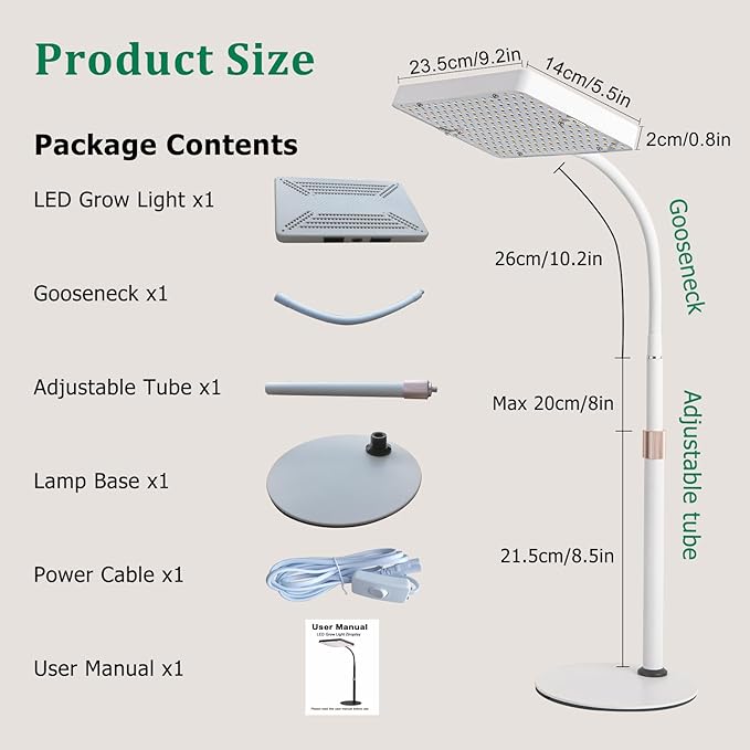 Tabletop Grow Light for Seed Starting, 25 Watt Brightest Bonsai Plant Light, Adjustable Height 16"-24" Desk Grow Lights for All Indoor Plants, Daisy Chain Function, On/Off Switch