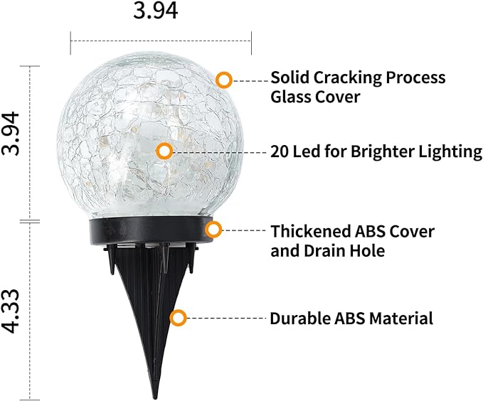 Solar Globe Lights Outdoor Waterproof-Solar Balls for Garden-Cracked Glass Ball Lights Outdoor-Solar Orbs for Outside-Decorations for Patio and Yard Lawn Backyard Decor