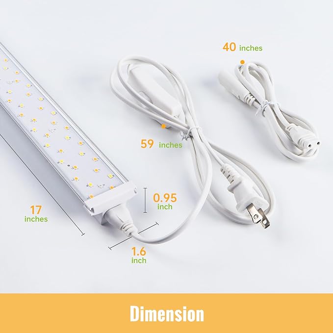 LED Grow Lights 1.4FT for Indoor Plants Full Spectrum, 660nm Hanging Grow Light 3600K, Led Plant Grow Lights for Indoor Plants, Grow Lamp with Reflectors 36W(2×18W), 2 Pack