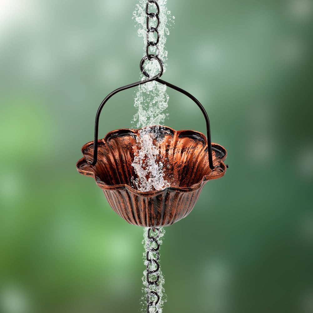 10FT Rain Chain, Lotus Rain Chains for Gutters with 12 Cups, Adjustable Rain Catcher Chain for Outside, Replacement Downspout for Gutters, Eaves, Drainage