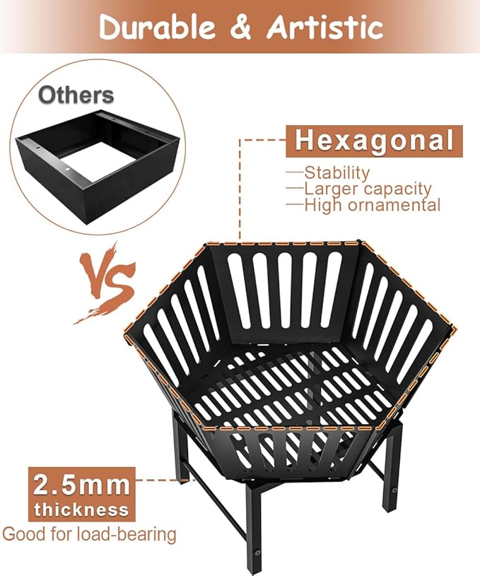 22.5 Inch Portable Plug Fire Pit for Camping, Heightened Detachable Outdoor Wood Burning Firepits for Outside Patio Heating, Picnic, Bonfire and BBQ with Carrying Bag, Vertical Hollow Style