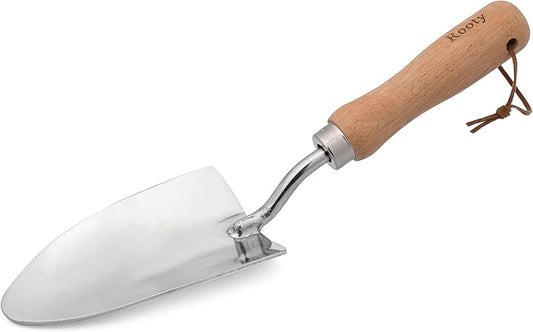 Rooty Gardening Hand Trowel with Stainless Steel, Wooden Handle,Easy forTransplanting,Weeding,Digging,Planting/Rust Resisitant