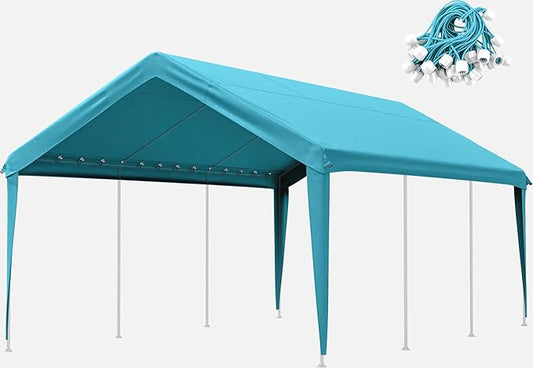 Carport Canopy Replacement Cover 12x20 Heavy Duty Outdoor Portable Car Canopy Oxford Waterproof UV & Tear Resistant Garage with Ball Bungees (Frame is Not Included)