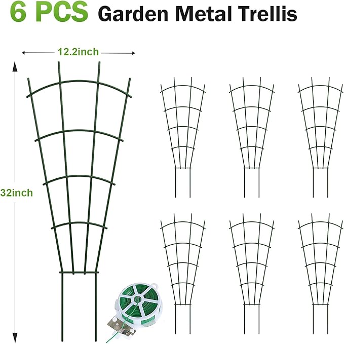 6-Pack Metal Trellis for Potted Plants, 32" Heavy Duty Garden Trellis for Climbing Plants, Rustproof Powder Coated Indoor/Outdoor Trellis for Climbing Vines, Flowers, Houseplants