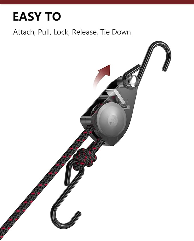 VIPARSPECTRA Ratchet Tie Down Straps, 1/4" Adjustable Rope Hangers [8 Pack, 12FT, 150 lbs/Pack], Heavy Duty Kayak Pulley System with Hooks for Garage Cargo Trucks Tents Grow Lights Various Lashing