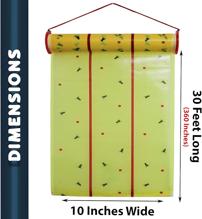 W4W, Giant Sticky Fly Trap Roll - MAX Strength - Outdoor/Indoor - Non Toxic - for Flies and Other Bugs (2 Pack- Contains 2 Giant Fly Rolls)