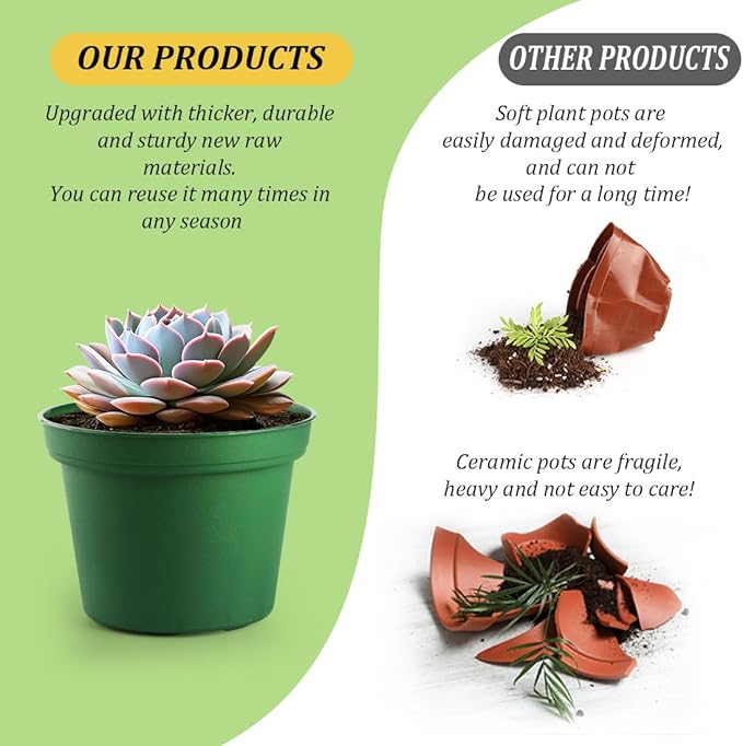 160 Pack 3 Inch Green Nursery Pots - Plastic Seedling, Seed Starter, Germination Pots with Drainage for Plants, Succulents, Flowers, Transplanting Gardening Gifts