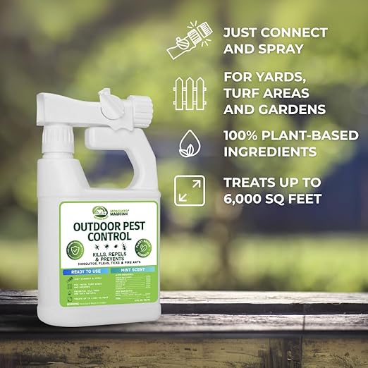 Mosquito Magician Ready to Use Hose Sprayer - Holds 32 Fl Oz of Liquid - Refillable - Kills Mosquitoes, Fleas, and Fire Ants - for Yards, Lawns, Patios - with Essential Oils - Mint