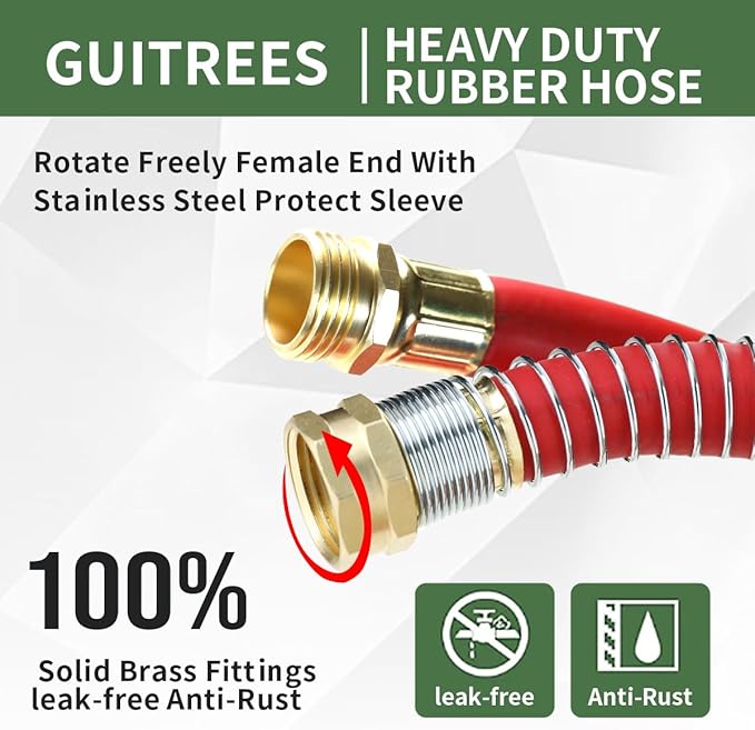 25FT 5/8 Heavy Duty Rubber Garden Hose - 200psi Working, 1000psi Burst - Hot/Cold Water - Five-Layered Braiding for Durability - Versatile for Gardening, Agriculture, Construction(Red)